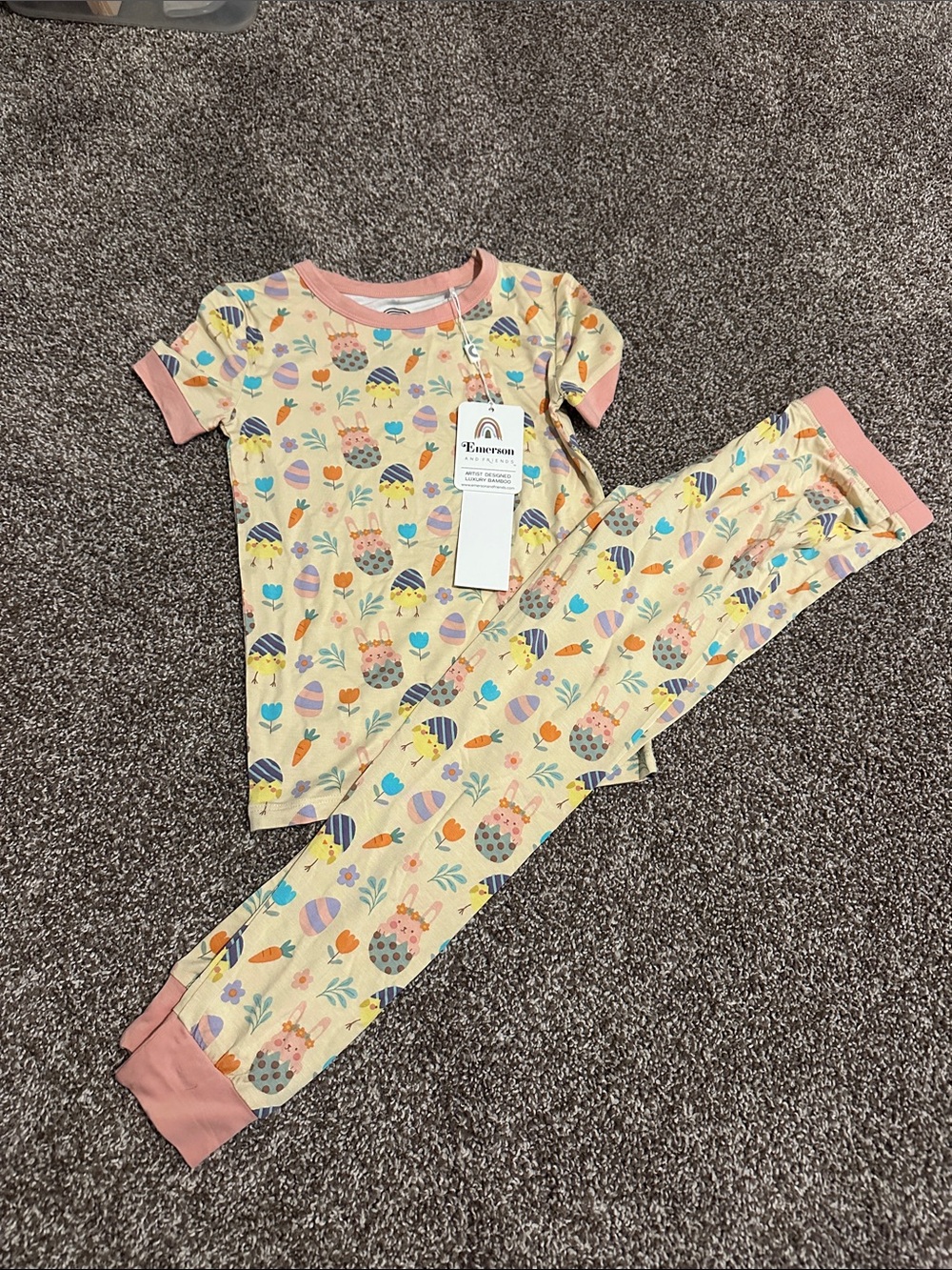 Emerson and Friends Kids Yellow Bunny & Egg Print Pajama Set